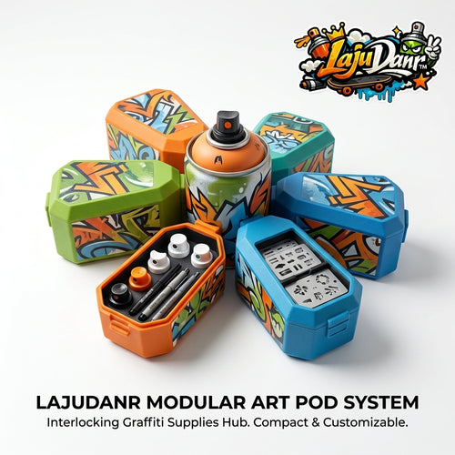 LajuDanr™ Modular Art Pod System - Interlocking Graffiti Supplies Organizer and Portable Storage Case | Holds Spray Paint Nozzles, Markers, Stencils & Art Tools | Compact & Customizable Urban Artist Kit