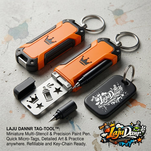 LajuDanr™ Miniature Graffiti Tag Tool & Precision Paint Pen EDC Keychain - Pocket Multi-Stencil Kit, Refillable Fine-Tip Acrylic Paint Marker for Street Art, Writing, Sketching & Micro-Tags