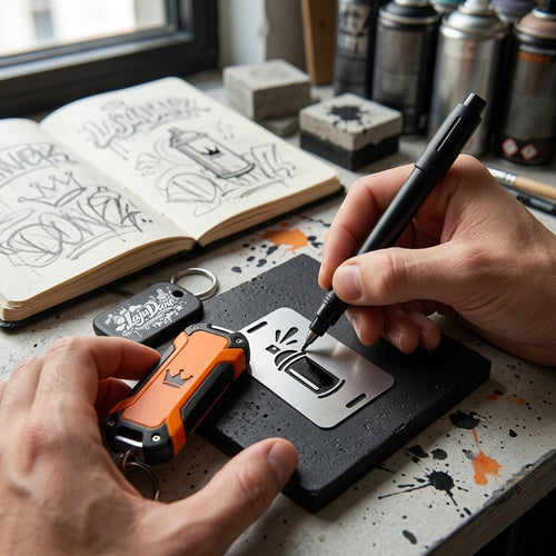 LajuDanr™ Miniature Graffiti Tag Tool & Precision Paint Pen EDC Keychain - Pocket Multi-Stencil Kit, Refillable Fine-Tip Acrylic Paint Marker for Street Art, Writing, Sketching & Micro-Tags