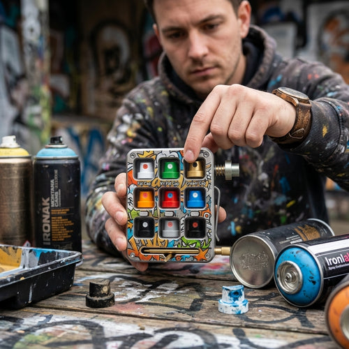 LajuDanr™ Graffiti Spray Paint Cap Caddy & Cleaning Tool | Premium Nozzle Organizer Case with Belt Clip | Portable EDC Storage Box for Fat Caps, NY Fat, Cream Caps | Non-Bladed Paint Clog Remover for Street Artists & Muralists