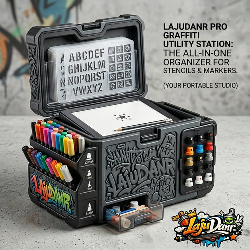 LajuDanr™ Pro Graffiti Utility Station | All-in-One Portable Art Supply Organizer Case with Marker Holder, Spray Paint Cap Dock, Stencil Storage & Integrated Sketch Deck | Mobile Street Art Studio Box