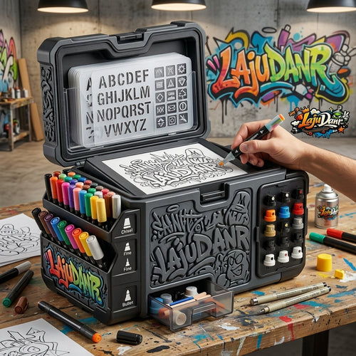 LajuDanr™ Pro Graffiti Utility Station | All-in-One Portable Art Supply Organizer Case with Marker Holder, Spray Paint Cap Dock, Stencil Storage & Integrated Sketch Deck | Mobile Street Art Studio Box